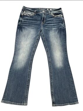 Miss Me Mid-Rise Easy Boot Embroidered Studded Jeans Size 32